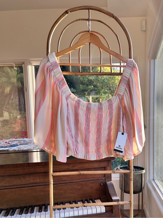 Rip Curl Tops - Rip Curl Pink & Cream Striped Off-Shoulder Smocked Crop Top size XL Size